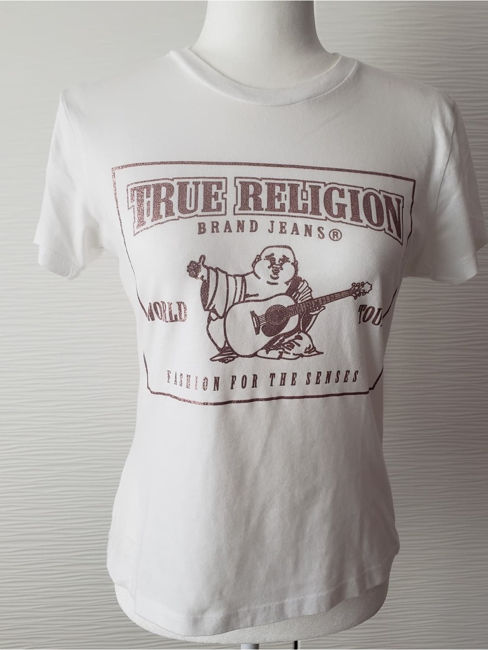 True Religion White Tee with Brown Graphic Logo